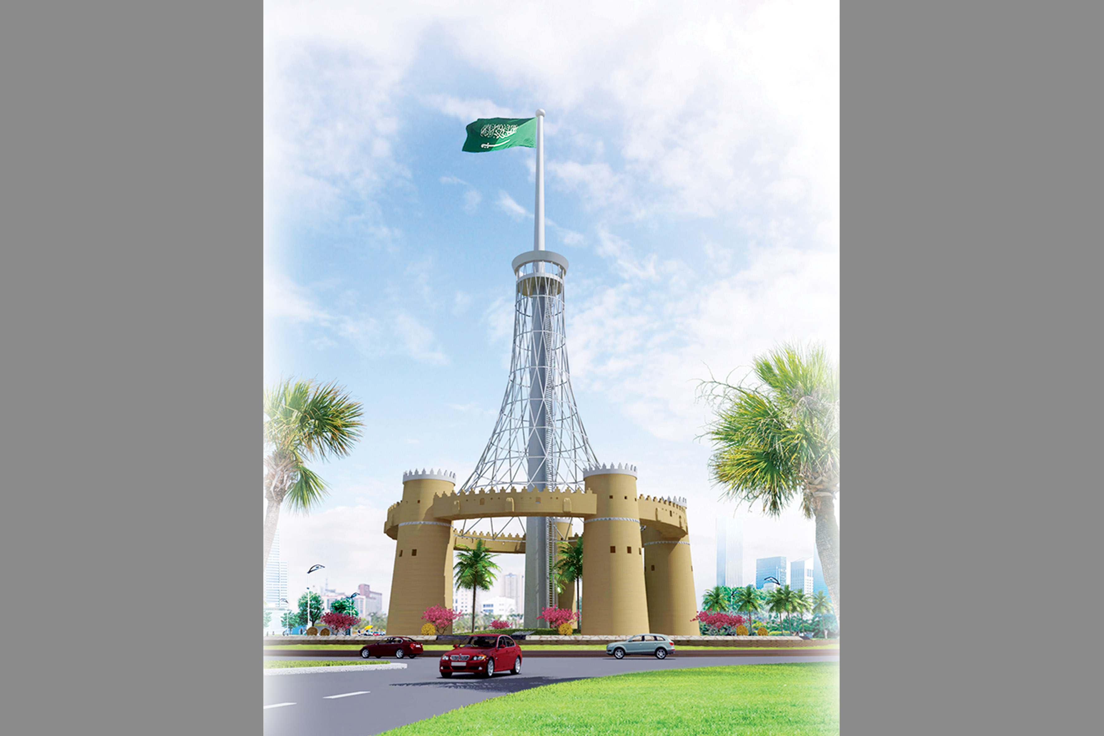 تصميم دوار العزيزة والمجسم الجمالي - الخبر